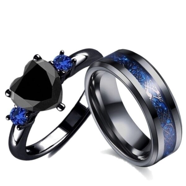 Black Heart Cubic Zirconia Ring Set for Anniversary/Wedding