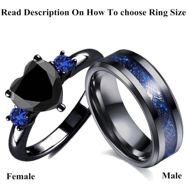Black Heart Cubic Zirconia Ring Set for Anniversary/Wedding - Image 6