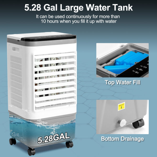 5.28Gal 3IN1 Portable Air Conditioner, Evaporative Air Cooler/Humidifier/Cooling, 12-hour Timer - Image 4