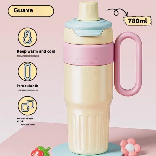 Good Luck Handle Thermos Cup - Stainless Steel Gradient 780ml Thermos Cup with Straw & Lid - Image 6