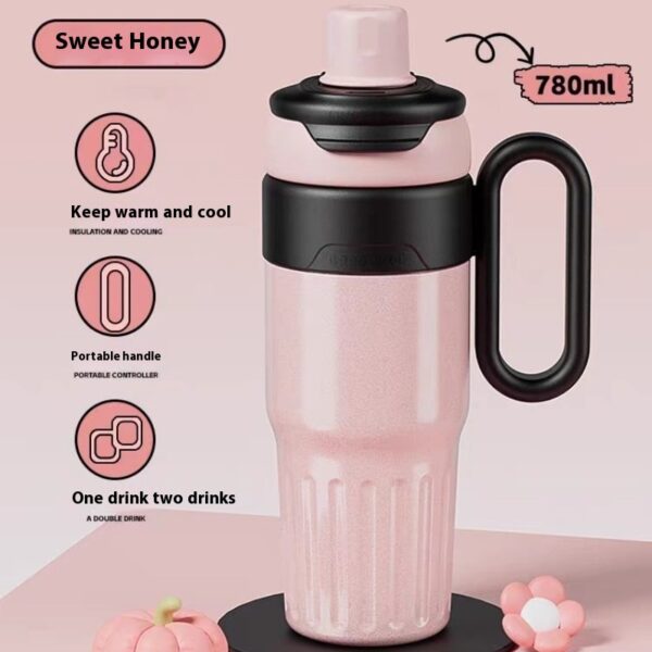 Good Luck Handle Thermos Cup - Stainless Steel Gradient 780ml Thermos Cup with Straw & Lid - Image 9