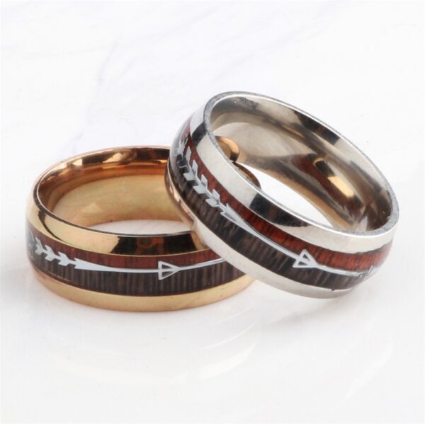 Tungsten Stainless Steel With Koa Wood Grain Arrow Inlaid Ring - Image 6
