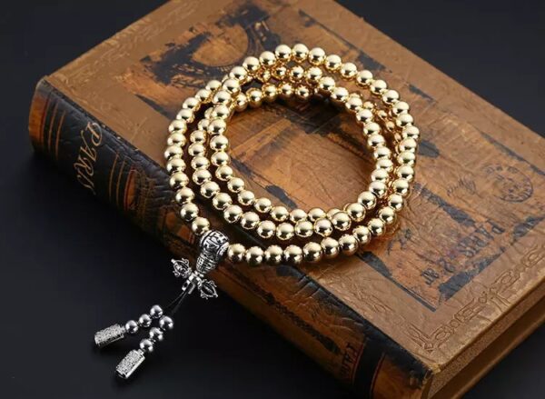 Outdoor Self-Defense 108 Stainless Steel Silver/Gold Bead Whip Bracelet Necklace - Image 3