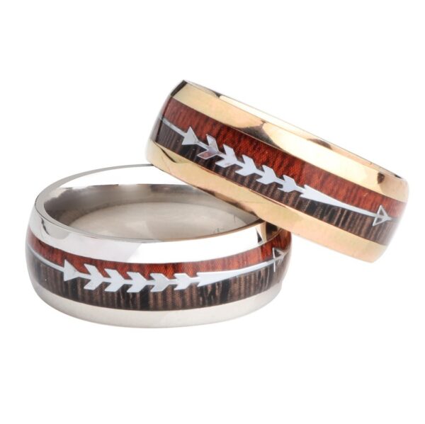 Tungsten Stainless Steel With Koa Wood Grain Arrow Inlaid Ring - Image 2