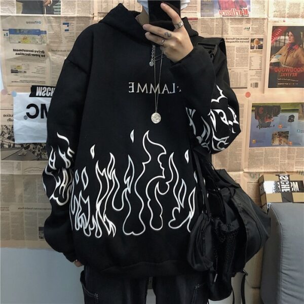 Y2k Unisex Flame Print Hoodie Casual Oversized Long Sleeve Loose Harajuku Sweatshirt - Image 2