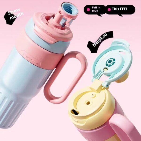Good Luck Handle Thermos Cup - Stainless Steel Gradient 780ml Thermos Cup with Straw & Lid - Image 7