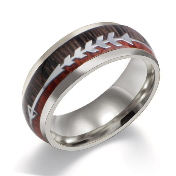 Tungsten Stainless Steel With Koa Wood Grain Arrow Inlaid Ring - Image 4