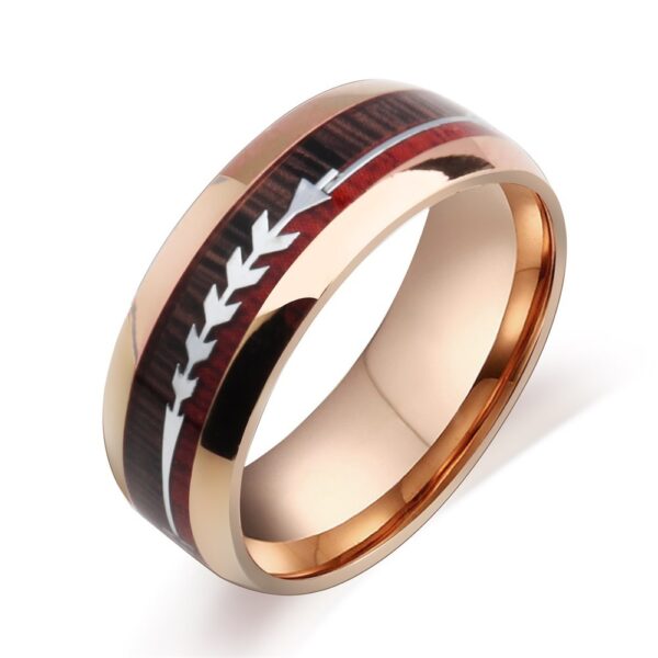 Tungsten Stainless Steel With Koa Wood Grain Arrow Inlaid Ring - Image 3