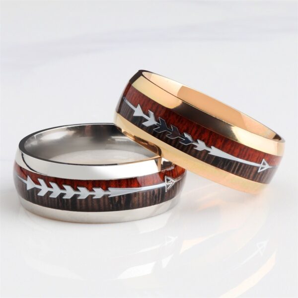 Tungsten Stainless Steel With Koa Wood Grain Arrow Inlaid Ring